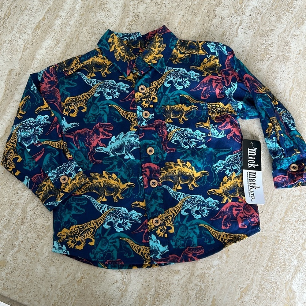 NWT Mick Mack button shirt dinosaurs size 12 months